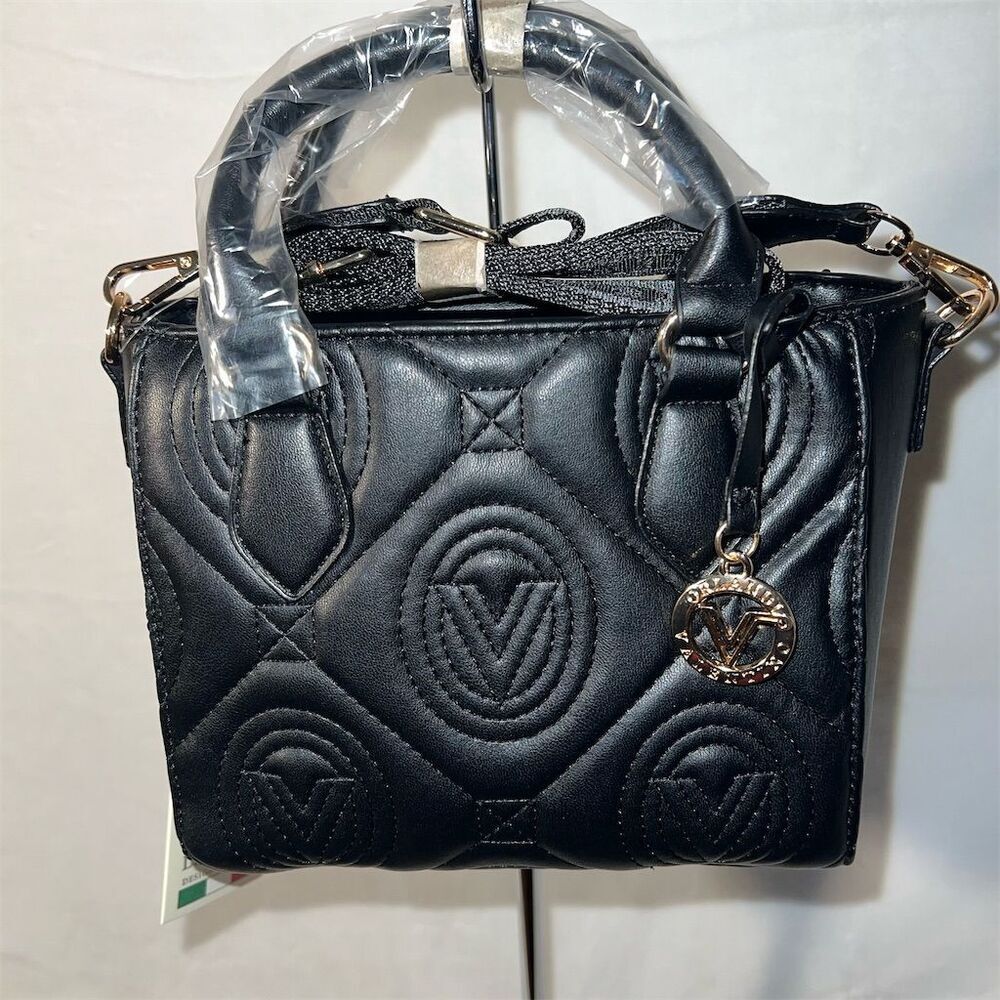 Valentino Orlandi Women's Black Crossbody Bag Quilted w/ Charm